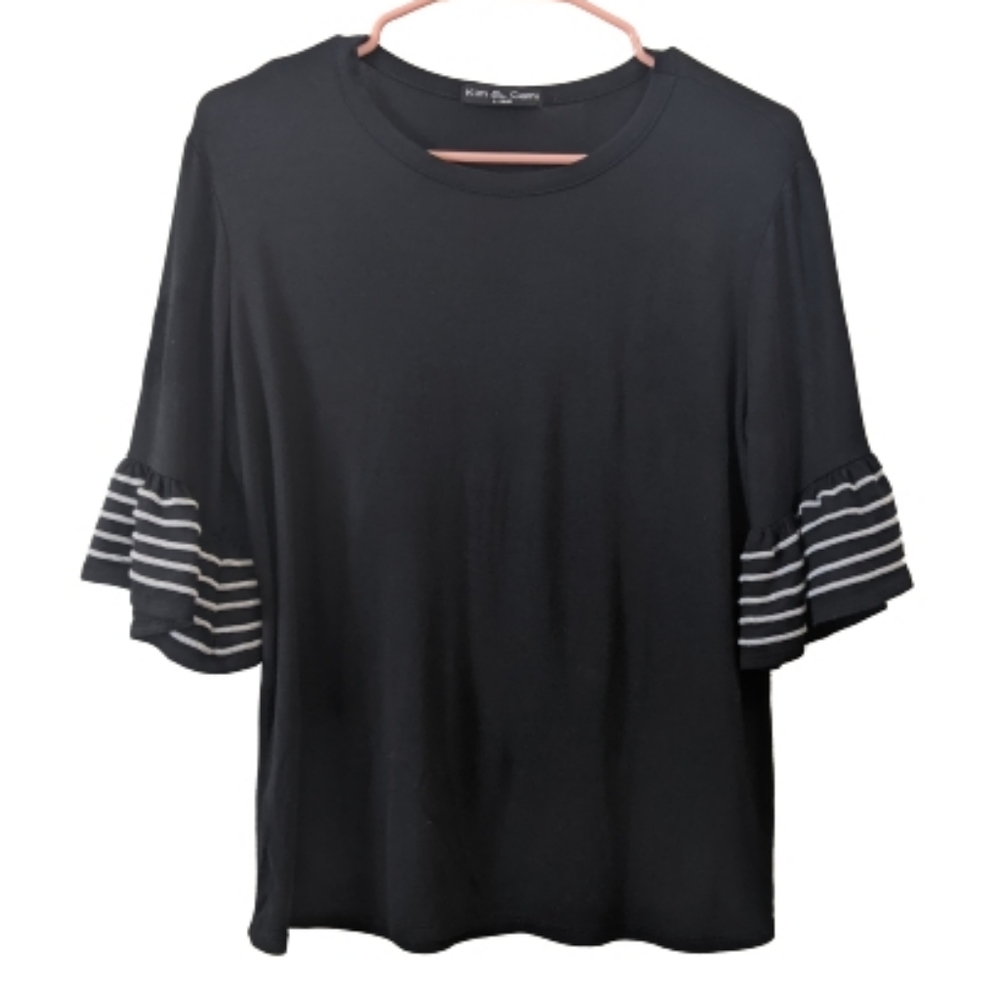 🌟 Kim and Cami Black Stripped Flare Sleeve Blouse
